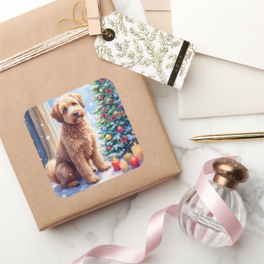 Cozy Christmas Bouvier des Flandres Art Quadratischer Aufkleber (Schenken)