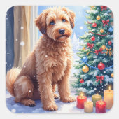 Cozy Christmas Bouvier des Flandres Art Quadratischer Aufkleber (Vorderseite)