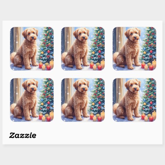 Cozy Christmas Bouvier des Flandres Art Quadratischer Aufkleber (Blatt)