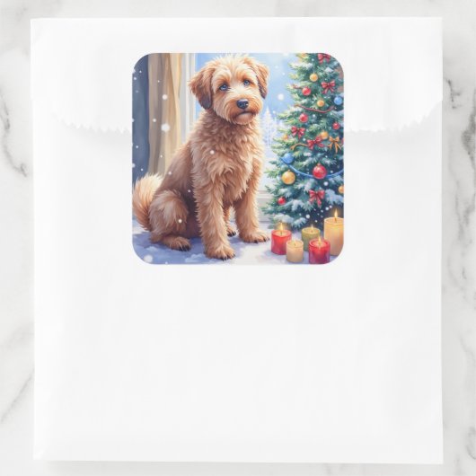 Cozy Christmas Bouvier des Flandres Art Quadratischer Aufkleber (Tasche)