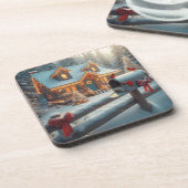 Cozy Christmas Cabin Winter Wonderland Getränkeuntersetzer (Linke Seite)