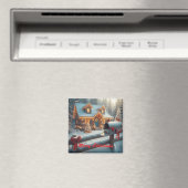 Cozy Christmas Cabin Winter Wonderland Magnet (In Situ (Geschirrspüler))
