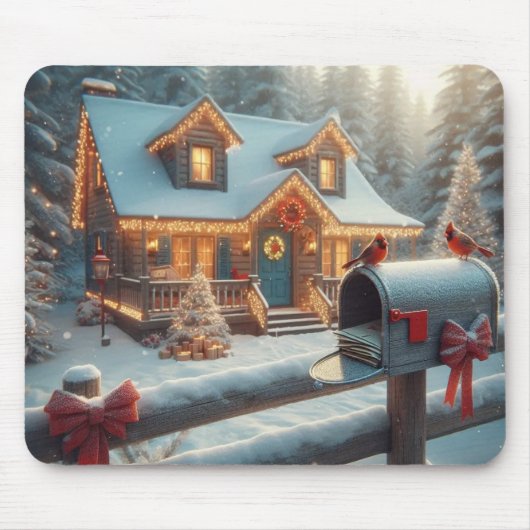 Cozy Christmas Cabin Winter Wonderland Mousepad (Vorne)