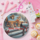 Cozy Christmas Cabin Winter Wonderland Pappteller (Party)