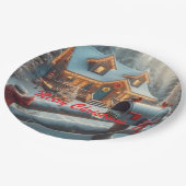 Cozy Christmas Cabin Winter Wonderland Pappteller (Schrägansicht)