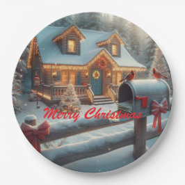 Cozy Christmas Cabin Winter Wonderland Pappteller