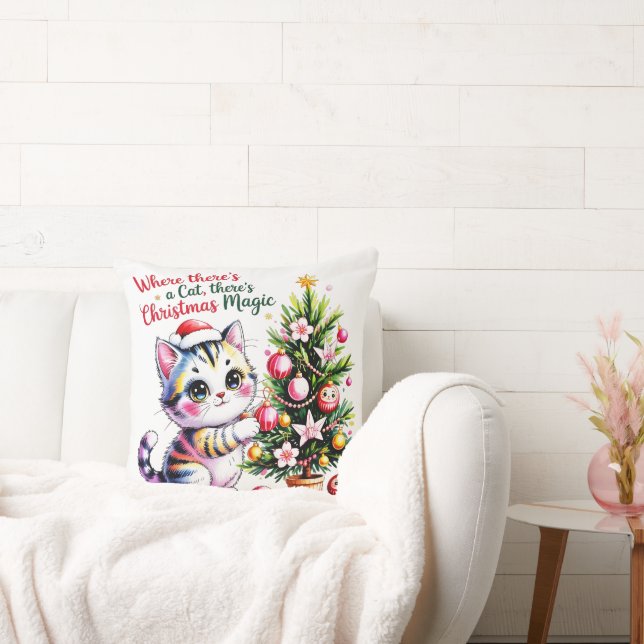 Cozy Christmas Cat - Festive Home Decor Gift Kissen (Liege)