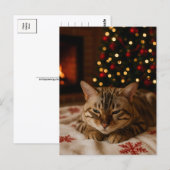 Cozy Christmas Cat Postcard Bengal Cat Fireplace Postkarte (Vorne/Hinten)
