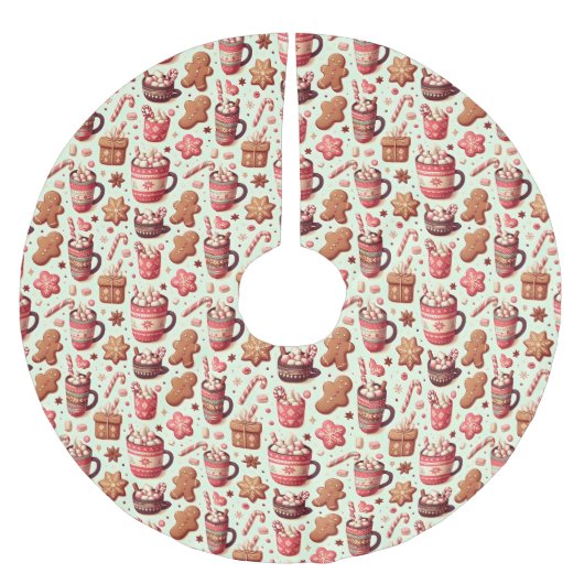 Cozy Christmas Cocoa and Gingerbread Pattern Polyester Weihnachtsbaumdecke (Vorderseite)