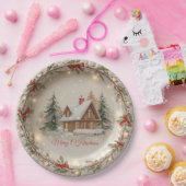 Cozy Christmas Cottage Paper Plate Pappteller (Party)