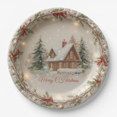 Cozy Christmas Cottage Paper Plate Pappteller (Vorderseite)