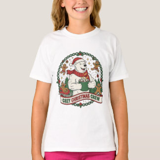 Cozy Christmas Crew – Cute Polar Bear & Gingerbrea T-Shirt