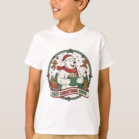 Cozy Christmas Crew – Cute Polar Bear & Gingerbrea T-Shirt (Vorderseite)