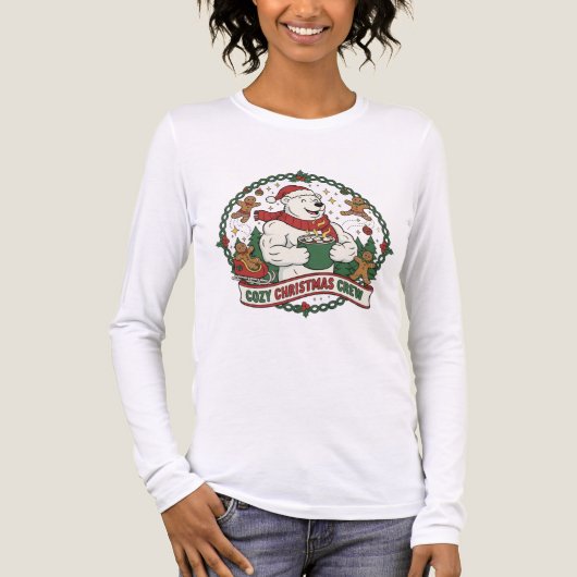 Cozy Christmas Crew – Cute Polar Bear & Gingerbrea Tri-Blend Shirt (Vorderseite)