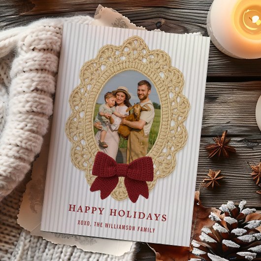 Cozy Christmas Crochet Frame Holiday Photo Card Einladung