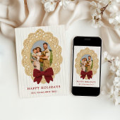 Cozy Christmas Crochet Frame Holiday Photo Card Einladung