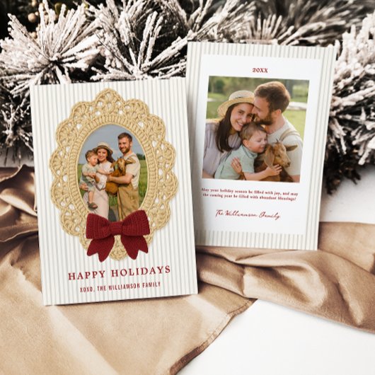 Cozy Christmas Crochet Frame Holiday Photo Card Einladung