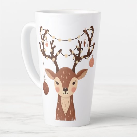 Cozy Christmas Deer with Ornaments and Lights Milchtasse (Linke Ecke)