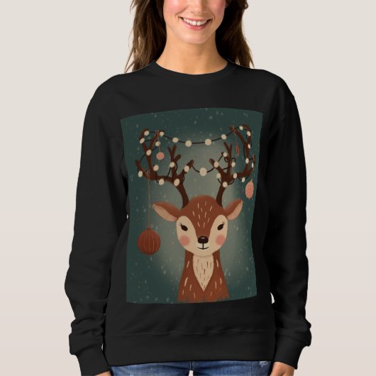 Cozy Christmas Deer with Ornaments and Lights Sweatshirt (Vorderseite)
