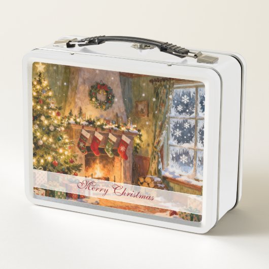 Cozy Christmas Fireplace Magic Metall Brotdose (Rückseite)