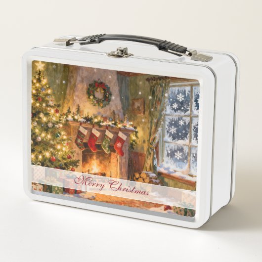 Cozy Christmas Fireplace Magic Metall Brotdose (Vorderseite)