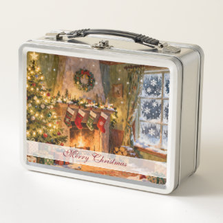 Cozy Christmas Fireplace Magic Metall Brotdose