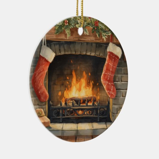 Cozy Christmas Fireplace Ornament | Personalized (Rechts)