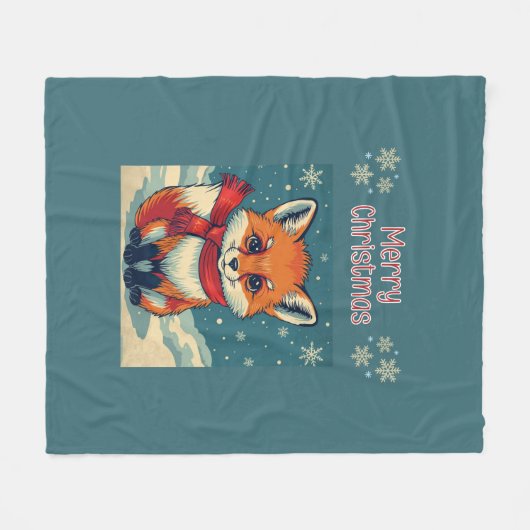 Cozy Christmas Fox Fleece Blanket (Vorderseite (Horizontal))