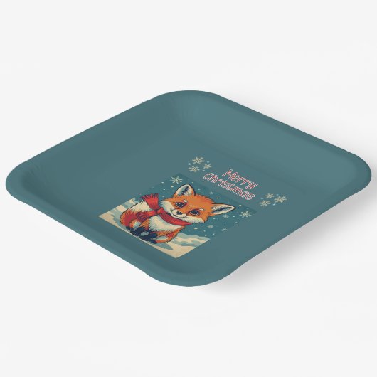 Cozy Christmas Fox Paper Plate Pappteller (Gewinkelt)
