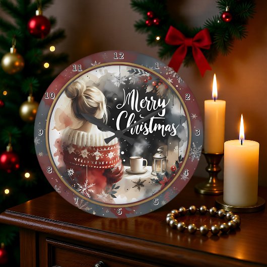 Cozy Christmas Girl Sweater Große Wanduhr