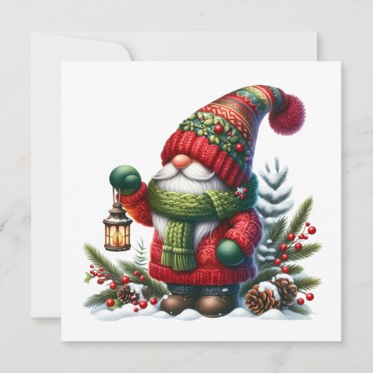 Cozy Christmas Gnome Art – Festive Holiday Einladung (Vorderseite)