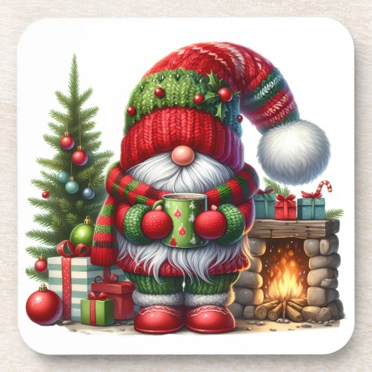 Cozy Christmas Gnome Art – Festive Holiday Getränkeuntersetzer (Vorderseite)