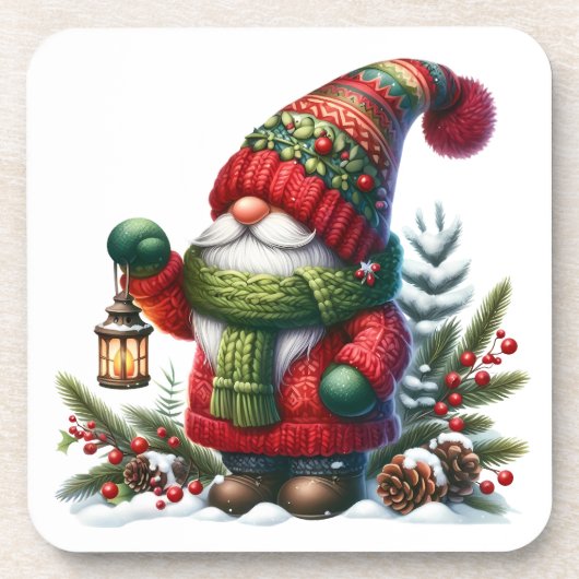 Cozy Christmas Gnome Art – Festive Holiday Getränkeuntersetzer (Vorderseite)