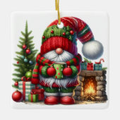 Cozy Christmas Gnome Art – Festive Holiday Keramikornament (Vorderseite)