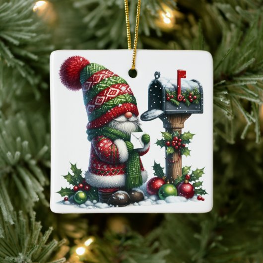 Cozy Christmas Gnome Art – Festive Holiday Keramikornament (Baum)