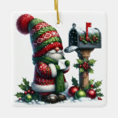 Cozy Christmas Gnome Art – Festive Holiday Keramikornament (Vorderseite)