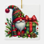 Cozy Christmas Gnome Art – Festive Holiday Keramikornament (Rückseite)