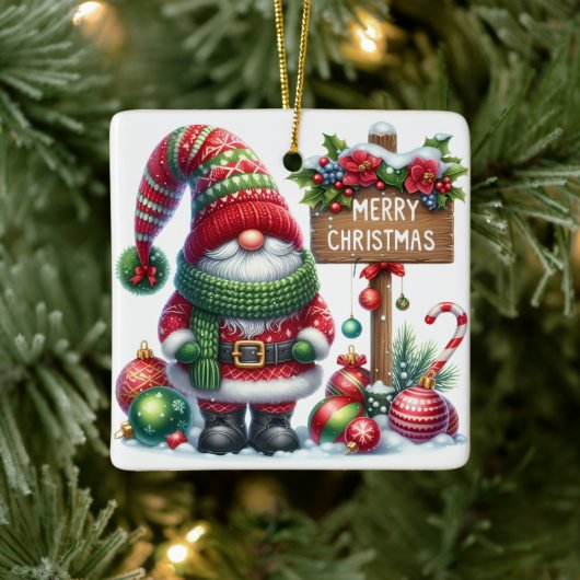 Cozy Christmas Gnome Art – Festive Holiday Keramikornament (Baum)
