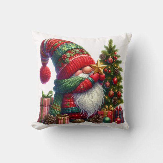 Cozy Christmas Gnome Art – Festive Holiday Kissen (Vorderseite)
