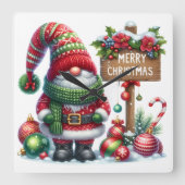 Cozy Christmas Gnome Art – Festive Holiday Quadratische Wanduhr (Vorderseite)