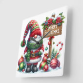 Cozy Christmas Gnome Art – Festive Holiday Quadratische Wanduhr (Winkel)