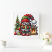 Cozy Christmas Gnome Art – Festive Holiday Quadratische Wanduhr (Zuhause)
