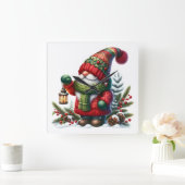 Cozy Christmas Gnome Art – Festive Holiday Quadratische Wanduhr (Zuhause)