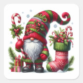 Cozy Christmas Gnome Art – Festive Holiday Quadratischer Aufkleber (Vorderseite)