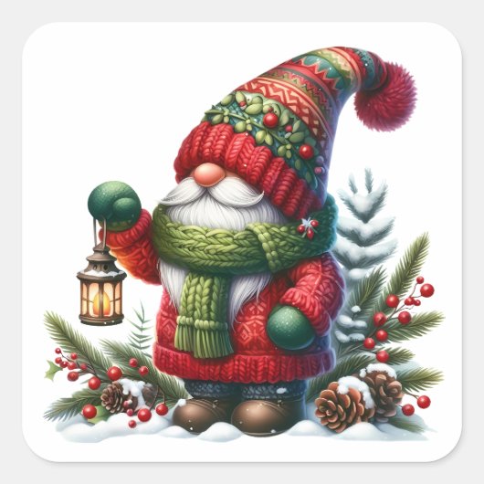 Cozy Christmas Gnome Art – Festive Holiday Quadratischer Aufkleber (Vorderseite)