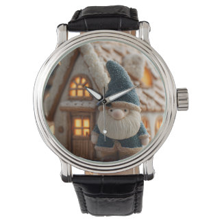 Cozy Christmas Gnome with Gingerbread House Armbanduhr