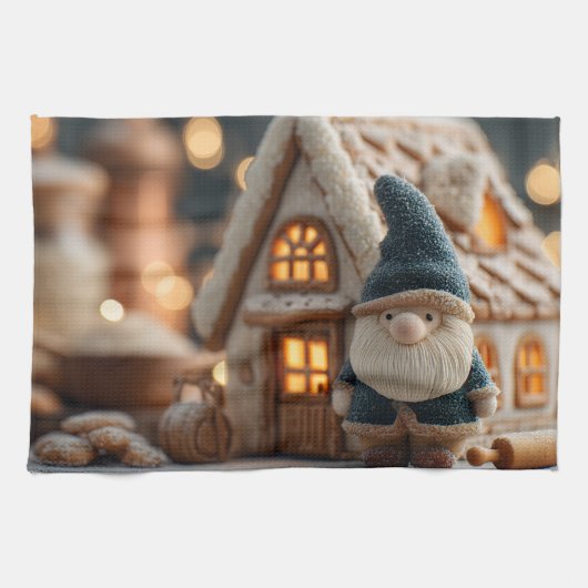 Cozy Christmas Gnome with Gingerbread House Geschirrtuch (Horizontal)