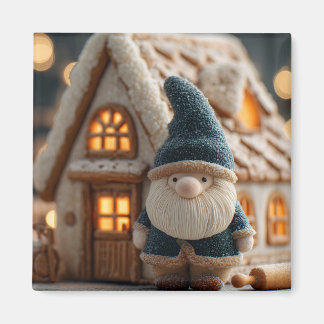 Cozy Christmas Gnome with Gingerbread House Magnet