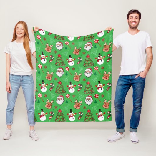 Cozy Christmas Magic– Santa, Reindeer & Snowflakes Fleecedecke (Beispiel)