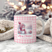Cozy Christmas Mug Pink Snowman Winter Forest Kids Kaffeetasse